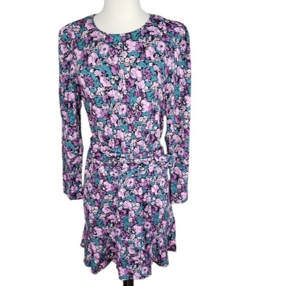 & Other Stories Belted Cottage Floral Ruffle Mini Dress Women's Size 12 Purple - Picture 1 of 8